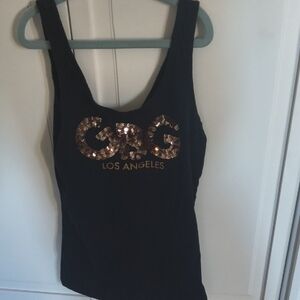 G by Guess Black Tank with Gold Sequin G&G Logo
